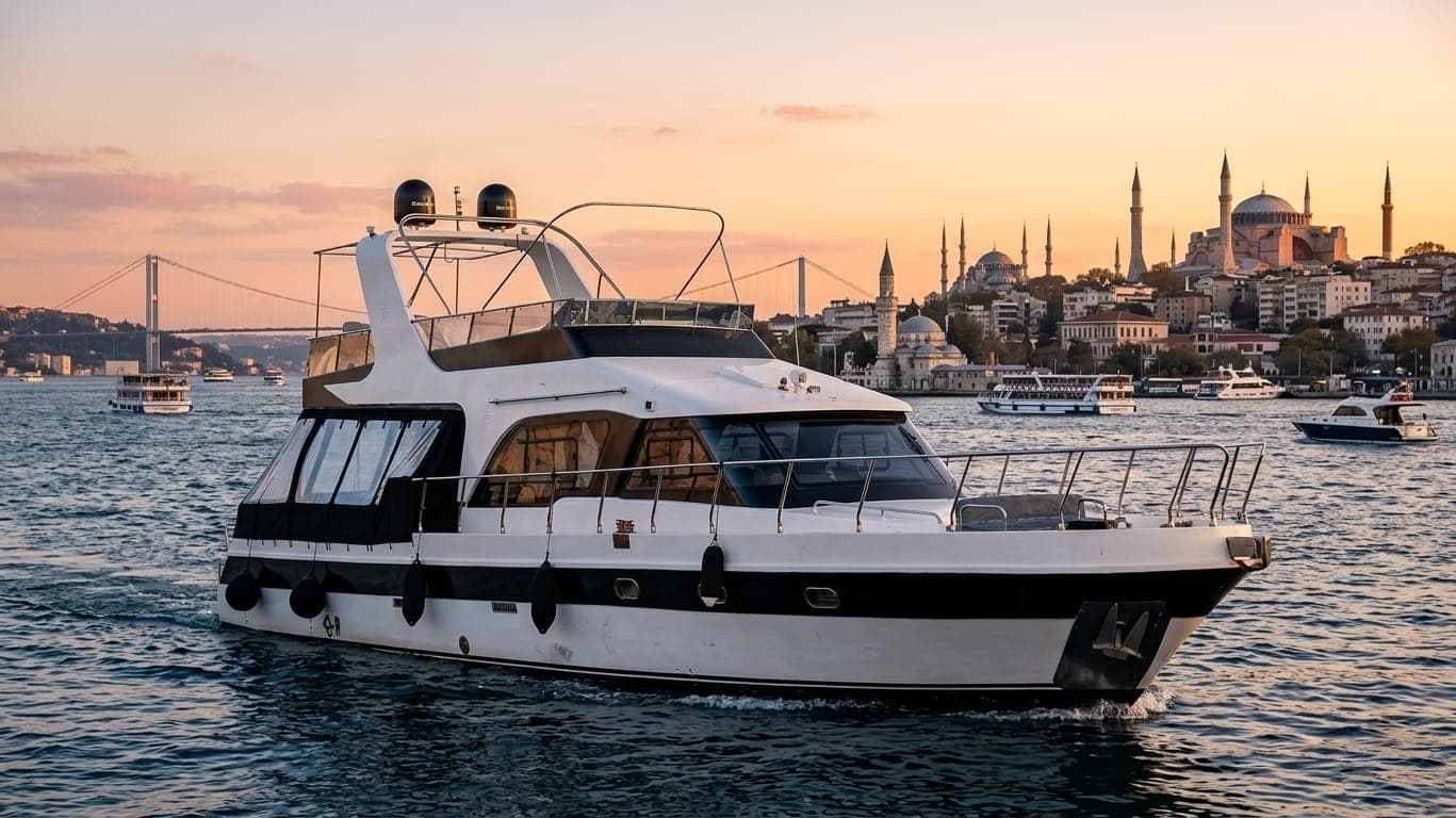 Embark on an Unforgettable 25-Person Sea Tour on Istanbul's Bosphorus with a 19-Meter Luxury Yacht Departing from Bebek!