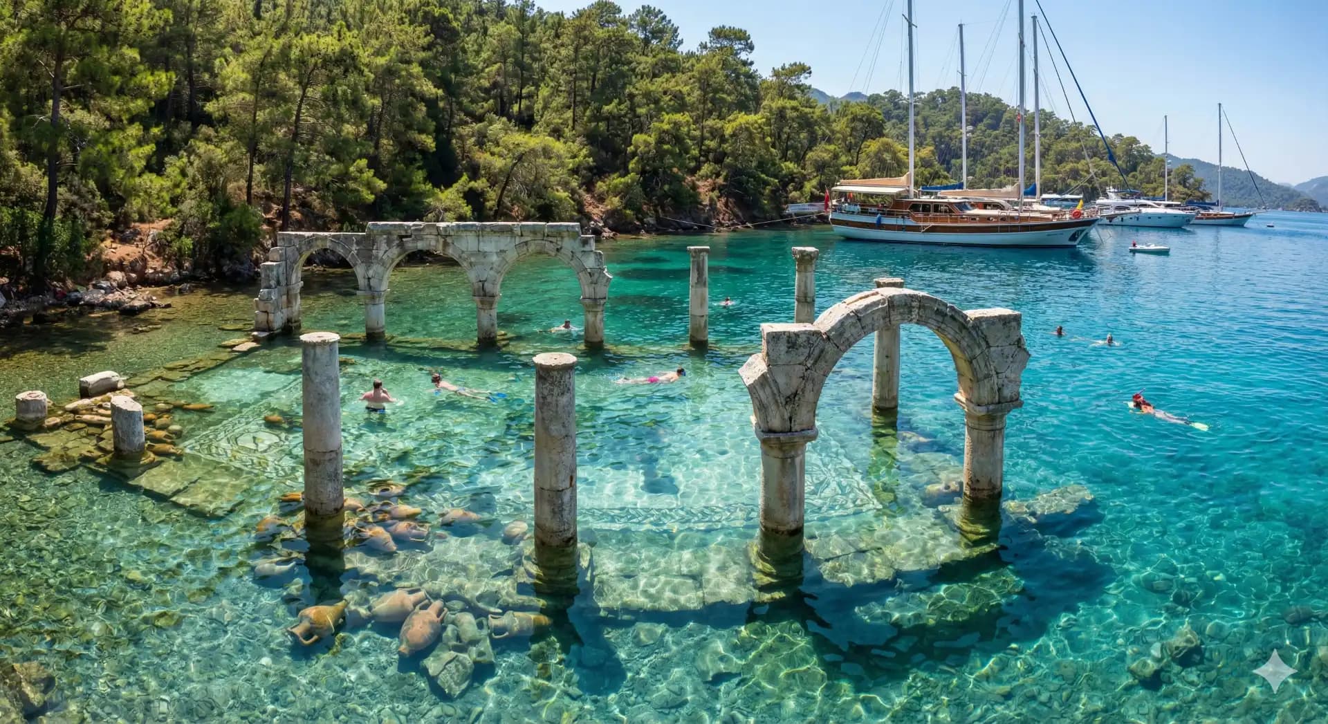 Göcek Kleopatra-Bade-Bucht: Schwimmen zwischen versunkenen Ruinen