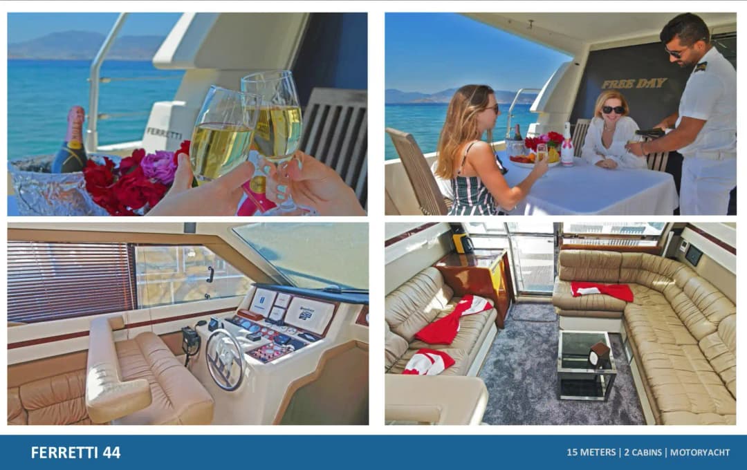 Bodrum’da 2 Kabinli Şık Motoryat: Ferretti 44 ile Huzurlu Bir Gün
