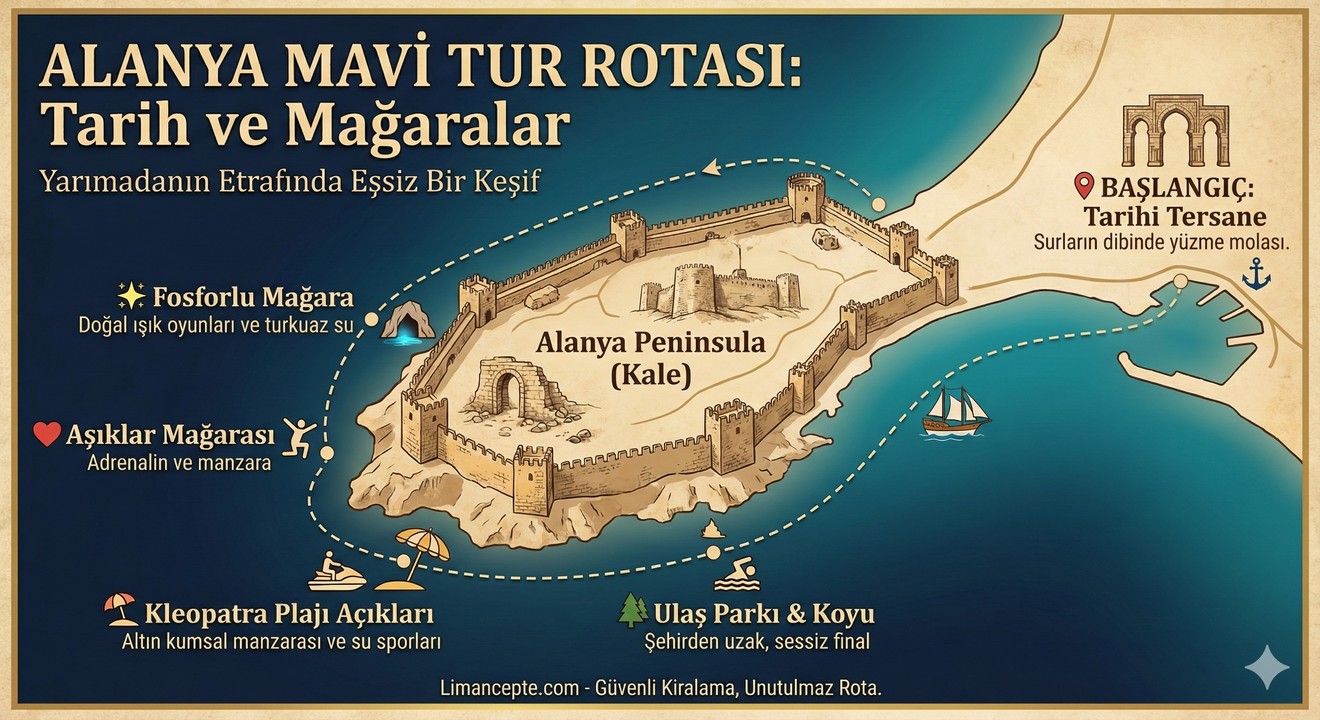 Alanya Mavi Tur ve Tekne Rotası Haritası